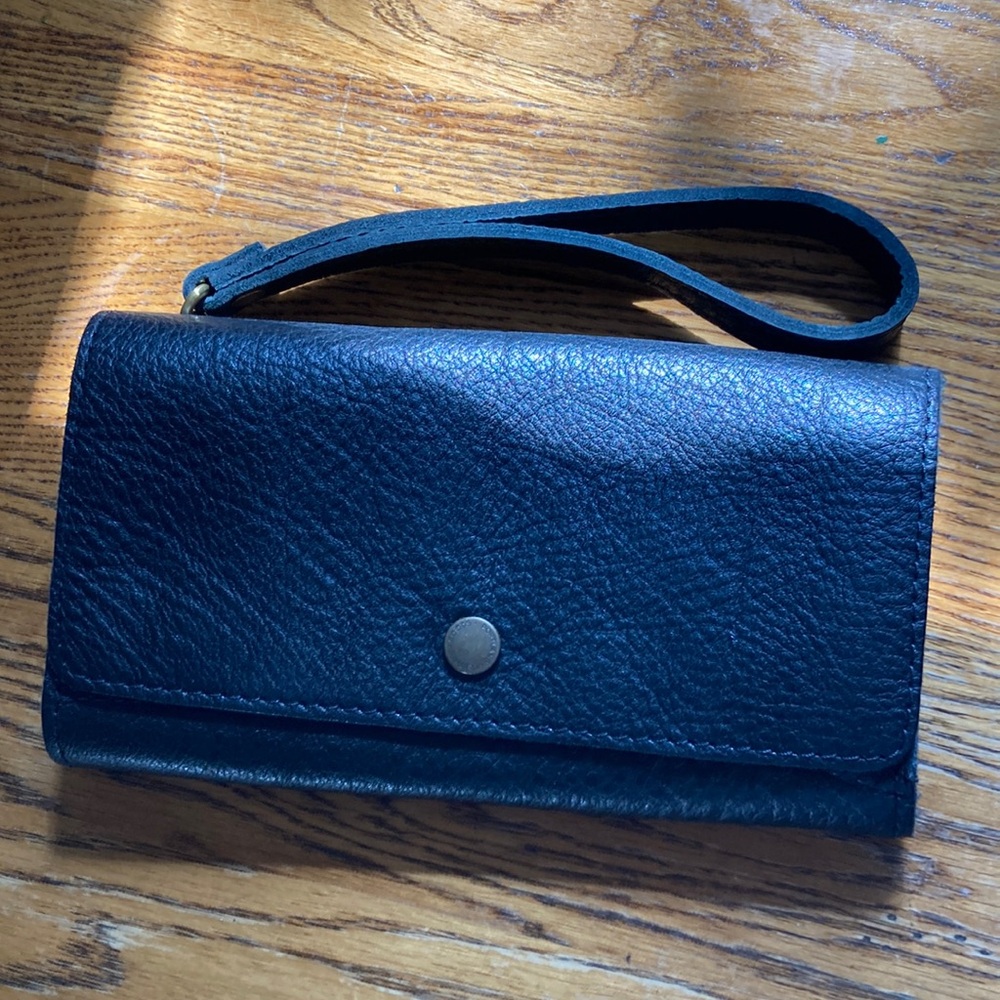 Portland Leather black leather wristlet